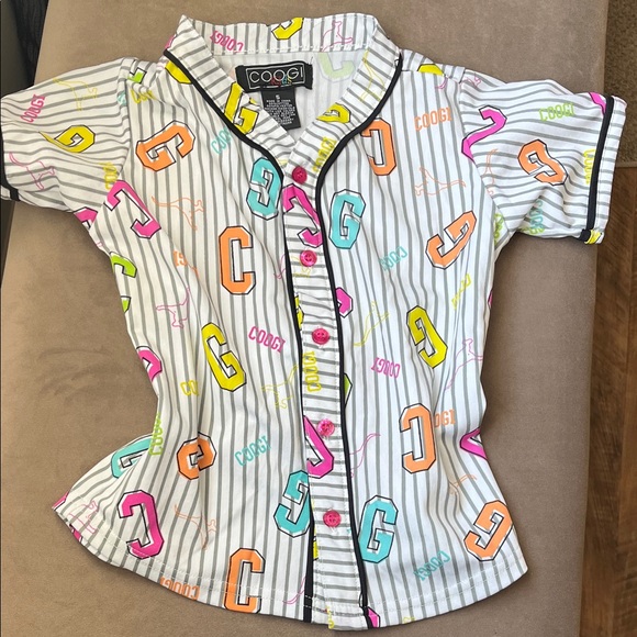 COOGI Other - COOGI Kids White Striped Button Down Shirt Kangaroo Multicolor Letters Size 5